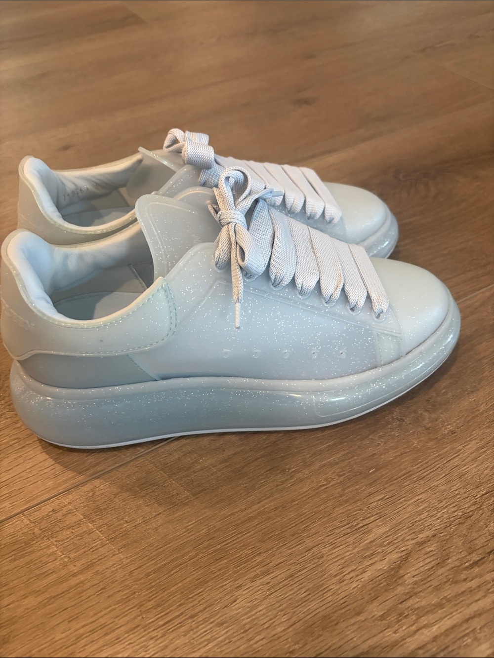 Alexander McQueen Light Blue Glossy Platform Sneakers